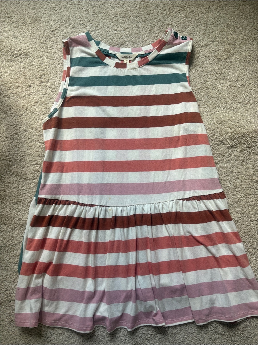 Matilda Jane Multicolor Striped Sleeveless Dress in White, Pink & Teal